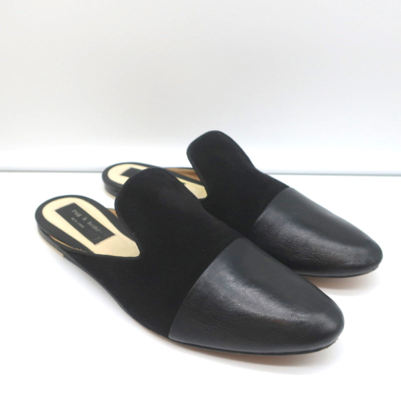 Rag & Bone Flat Mules Sabine Black Suede & Leather Size 41 product image 1, provided for visual reference and product detail