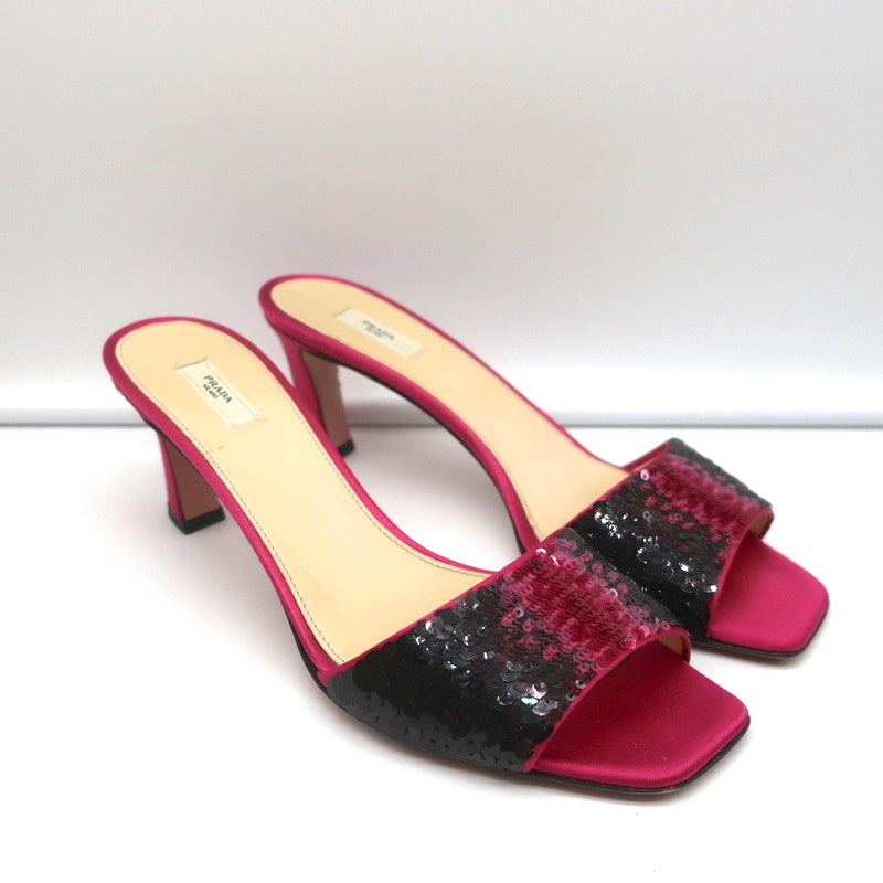 Prada Ombre Sequin Mules Fuchsia Satin Size 38 Open Toe Slide Sandals product image 1, provided for visual reference and