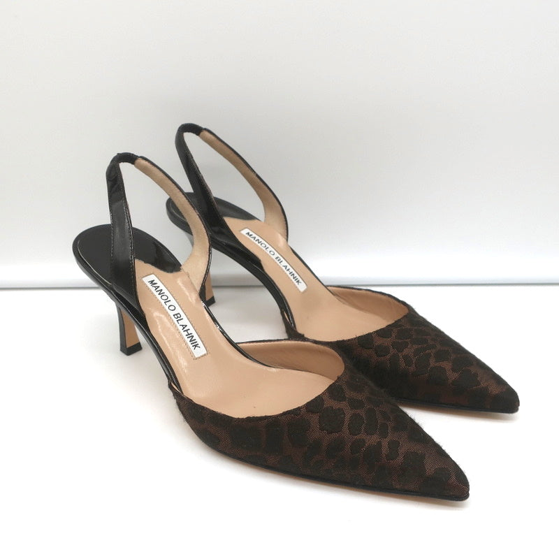 Manolo Blahnik Carolyne Slingback Pumps Leopard Jacquard & Patent Size 38.5 product image 1, provided for visual reference