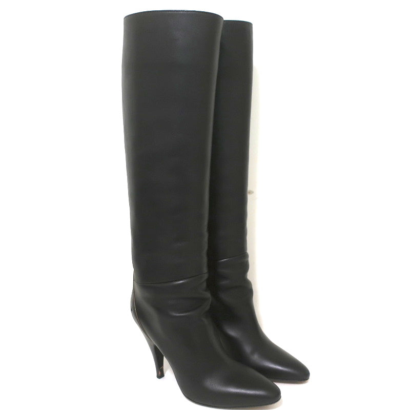 Hermes Knee High Boots Brown-Trimmed Black Leather Size 36 High Heel product image 1, provided for visual reference and