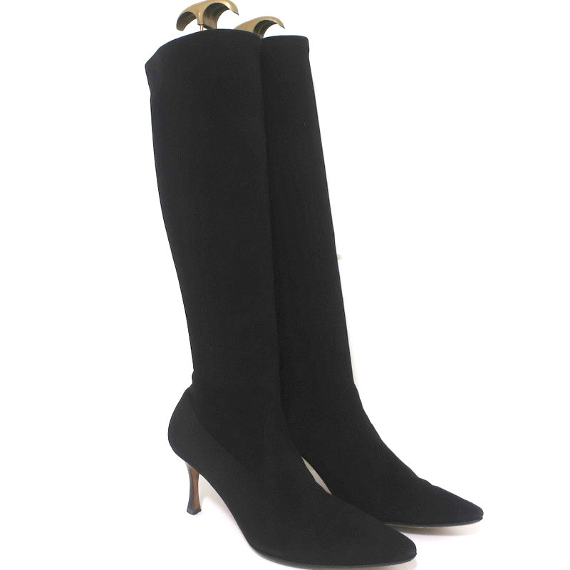 Manolo Blahnik Pascalare Knee High Boots Black Stretch Suede Size 38.5 product image 1, provided for visual reference and