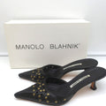 Manolo Blahnik Studded Mules Balu Black Perforated Leather Size 36.5 Kitten Heel product image 1, provided for visual