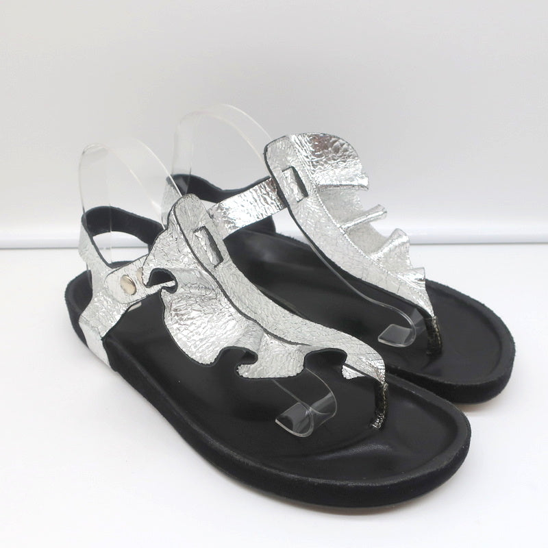 Isabel Marant Leakey Ruffle Sandals Silver Metallic Leather Size 41 product image 1, provided for visual reference and