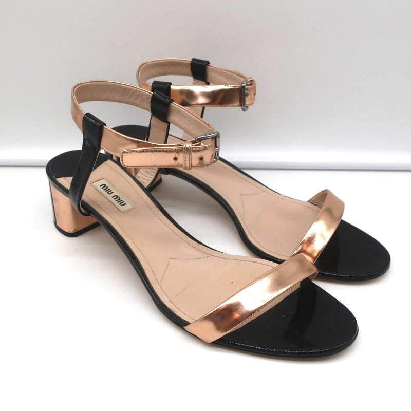 Miu Miu Bicolor Ankle Strap Sandals Metallic Rose Gold & Black Patent Size 41 product image 1, provided for visual reference
