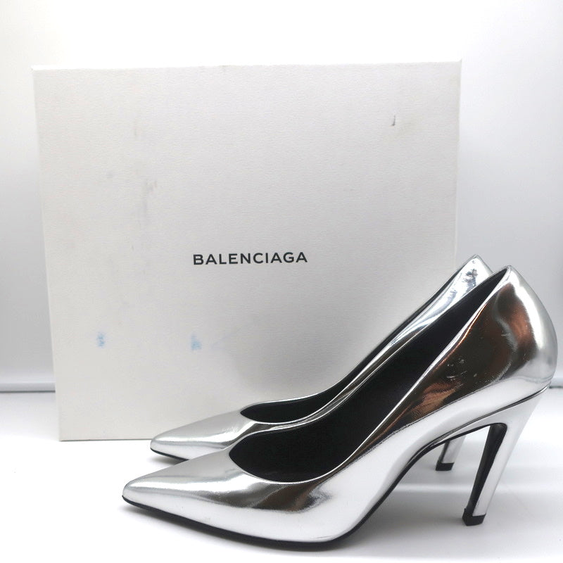 Balenciaga Broken Mirror Heels Silver Metallic Leather Size 37.5 Point-Toe Pumps product image 1, provided for visual