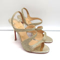 Christian Louboutin Vavazou Asymmetric Sandals Gold Glitter & Leather Size 38 product image 1, provided for visual reference