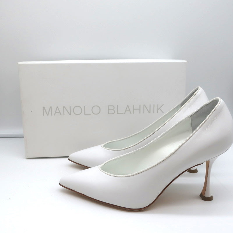 Manolo Blahnik Pumps Urgenzapla White Leather Size 36.5 Pointed Toe Heels product image 1, provided for visual reference and