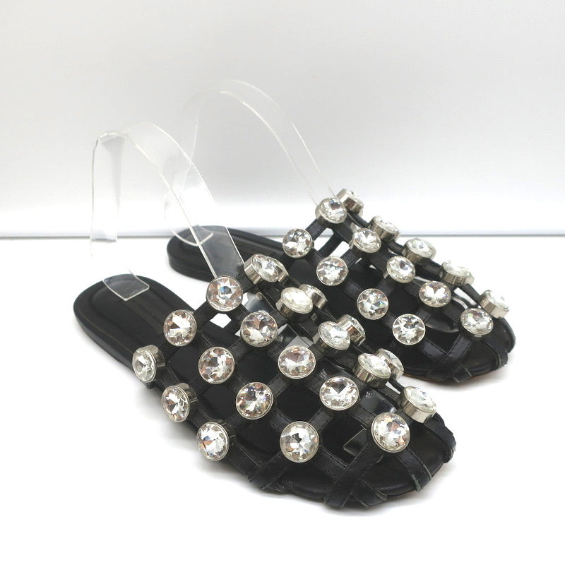 Alexander Wang Amelia Crystal-Studded Mules Black Leather Size 39 Caged Sandals product image 1, provided for visual