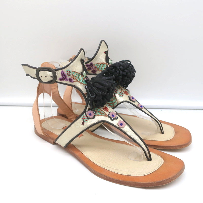 Meher Kakalia Tiki Sofia Tassel Sandals Beaded Embroidered Leather Size 41 product image 1, provided for visual reference