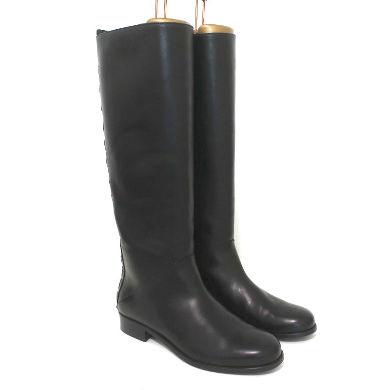 Fendi Riding Boots Black Croc-Trim Leather Size 36 Flat Knee High Boots product image 1, provided for visual reference and