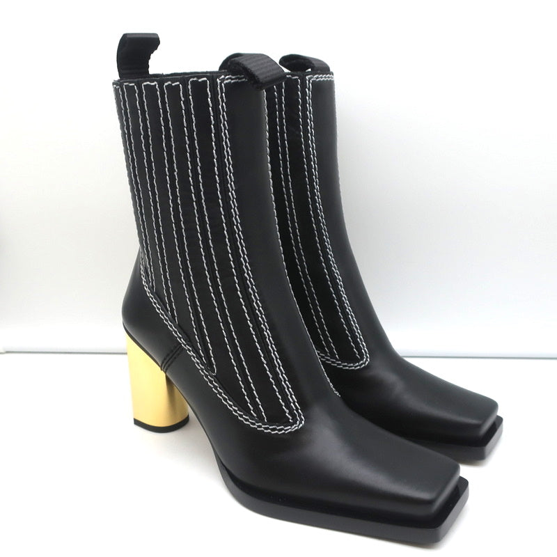 Proenza Schouler Gold Heel Chelsea Boots Black Leather Size 36.5 NEW product image 1, provided for visual reference and