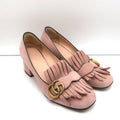 Gucci Marmont Mid-Heel Pumps Light Pink Fringed Suede Size 38 product image 1, provided for visual reference and product