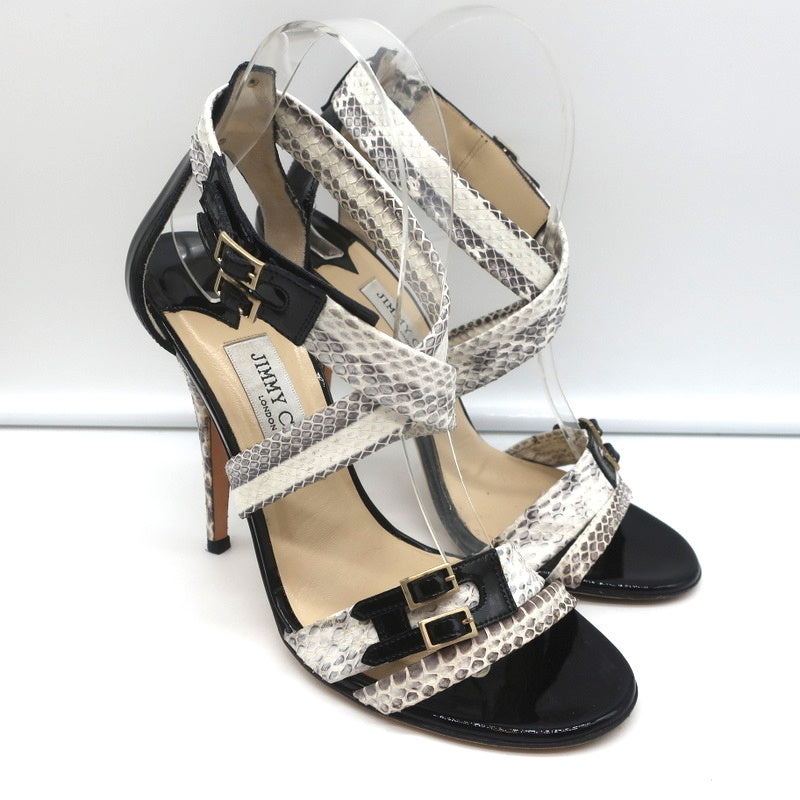 Jimmy Choo Crisscross Sandals Cream Snakeskin & Black Patent Leather Size 39 product image 1, provided for visual reference