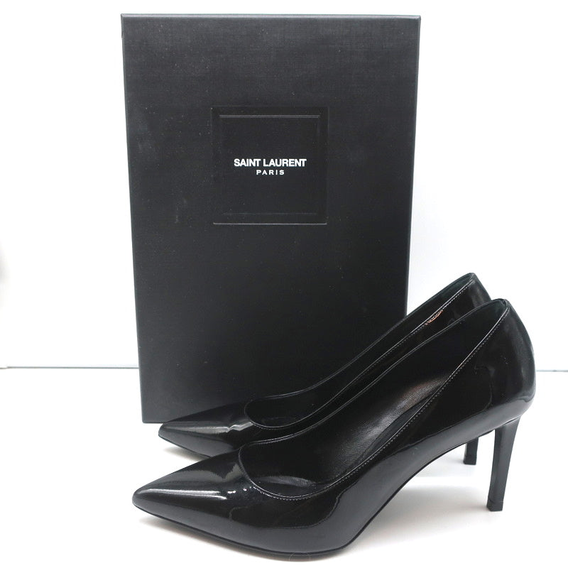Saint Laurent Paris 80 Pumps Black Patent Leather Size 37.5 Pointed Toe Heels product image 1, provided for visual reference