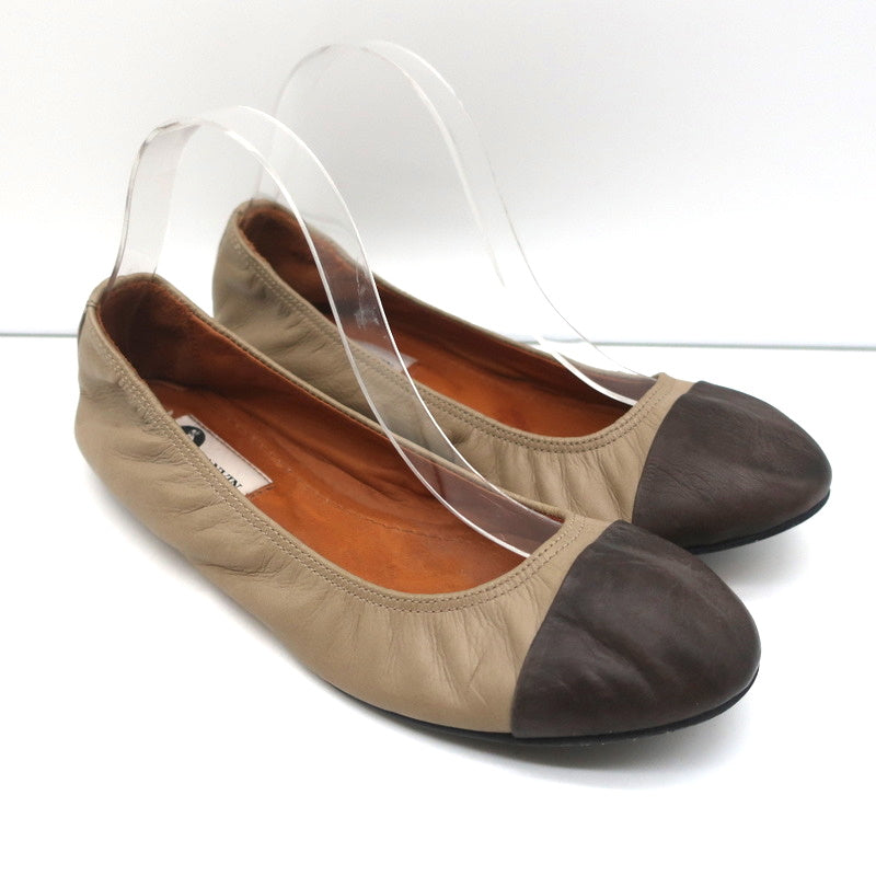 Lanvin Cap Toe Ballet Flats Taupe/Brown Two-Tone Leather Size 38.5 product image 1, provided for visual reference and