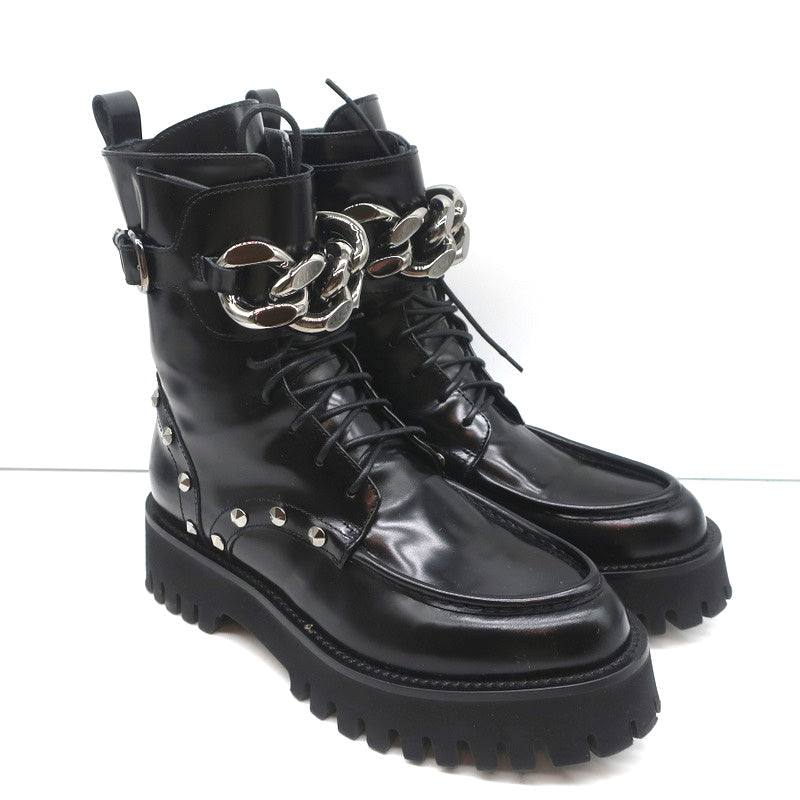 Casadei Chain Link Combat Boots Black Studded Leather Size 36.5 product image 1, provided for visual reference and product