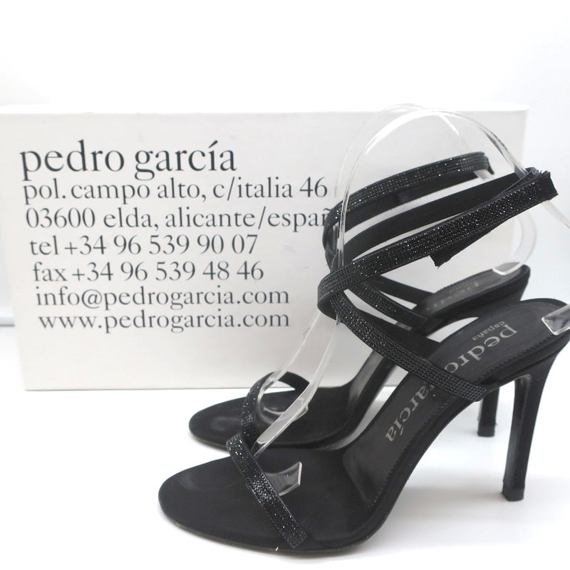 Pedro Garcia Ankle Strap Sandals Clara Black Crystal-Embellished Satin Size 37 product image 1, provided for visual