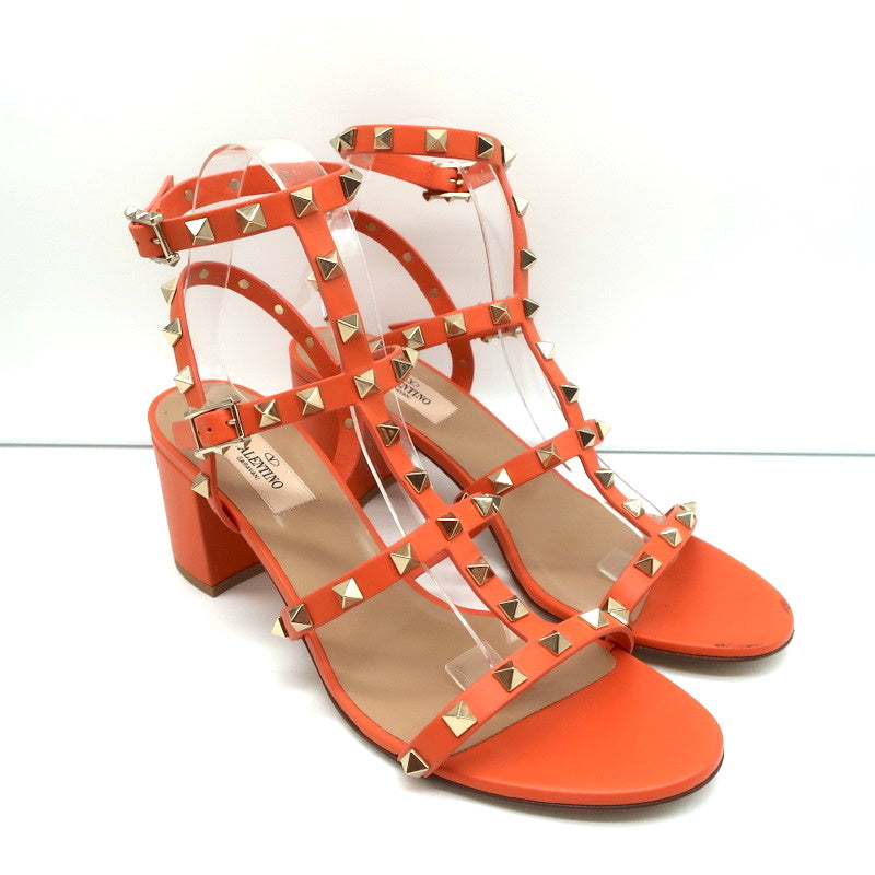 Valentino Rockstud Ankle Strap Sandals Orange Leather Size 40 Open Toe Heels NEW product image 1, provided for visual