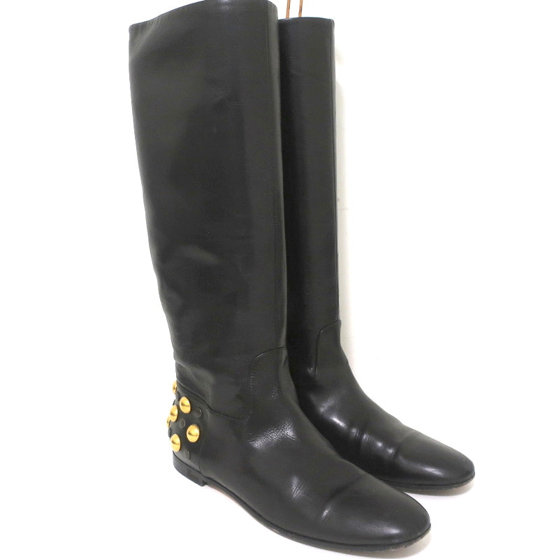 Gucci Babouska Studded Heel Knee High Boots Black Leather Size 38.5 product image 1, provided for visual reference and