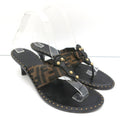 Fendi Zucca Thong Sandals Brown with Black Leather Size 36.5 Kitten Heel Slides product image 1, provided for visual